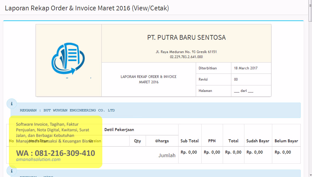 Analisis dan laporan keuangan dari software invoice custom