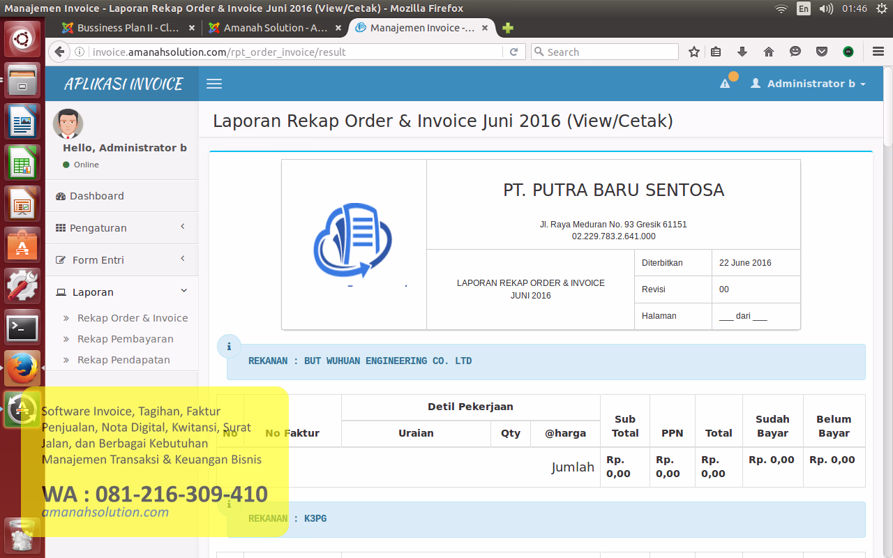 Laporan keuangan dan faktur dari software invoice custom