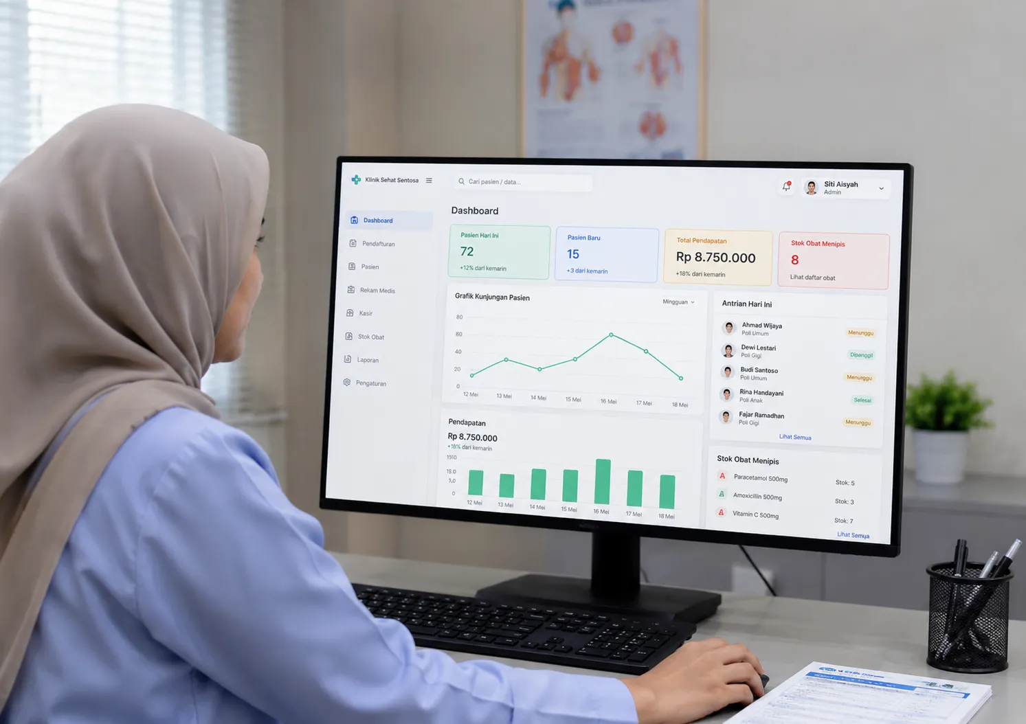 Dashboard Utama Software Operasional Klinik Modern