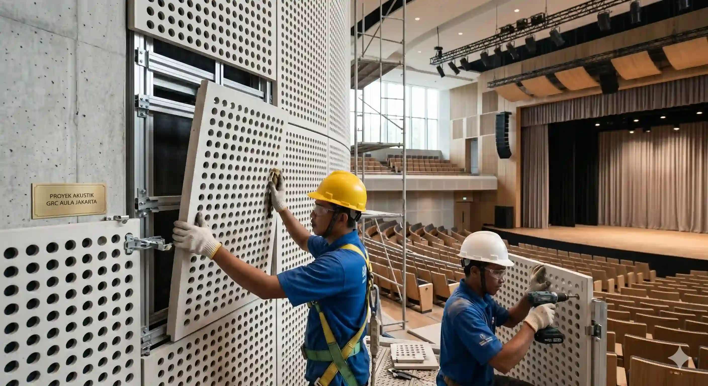 Proses Instalasi Panel Peredam Suara Aula Jakarta