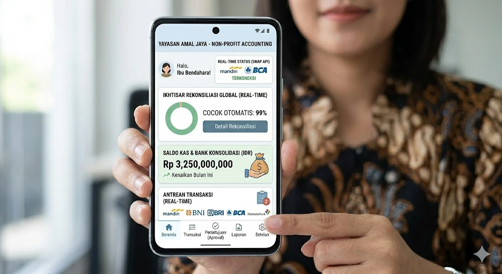 Tampilan Mobile Aplikasi Akuntansi Yayasan di Smartphone Bendahara