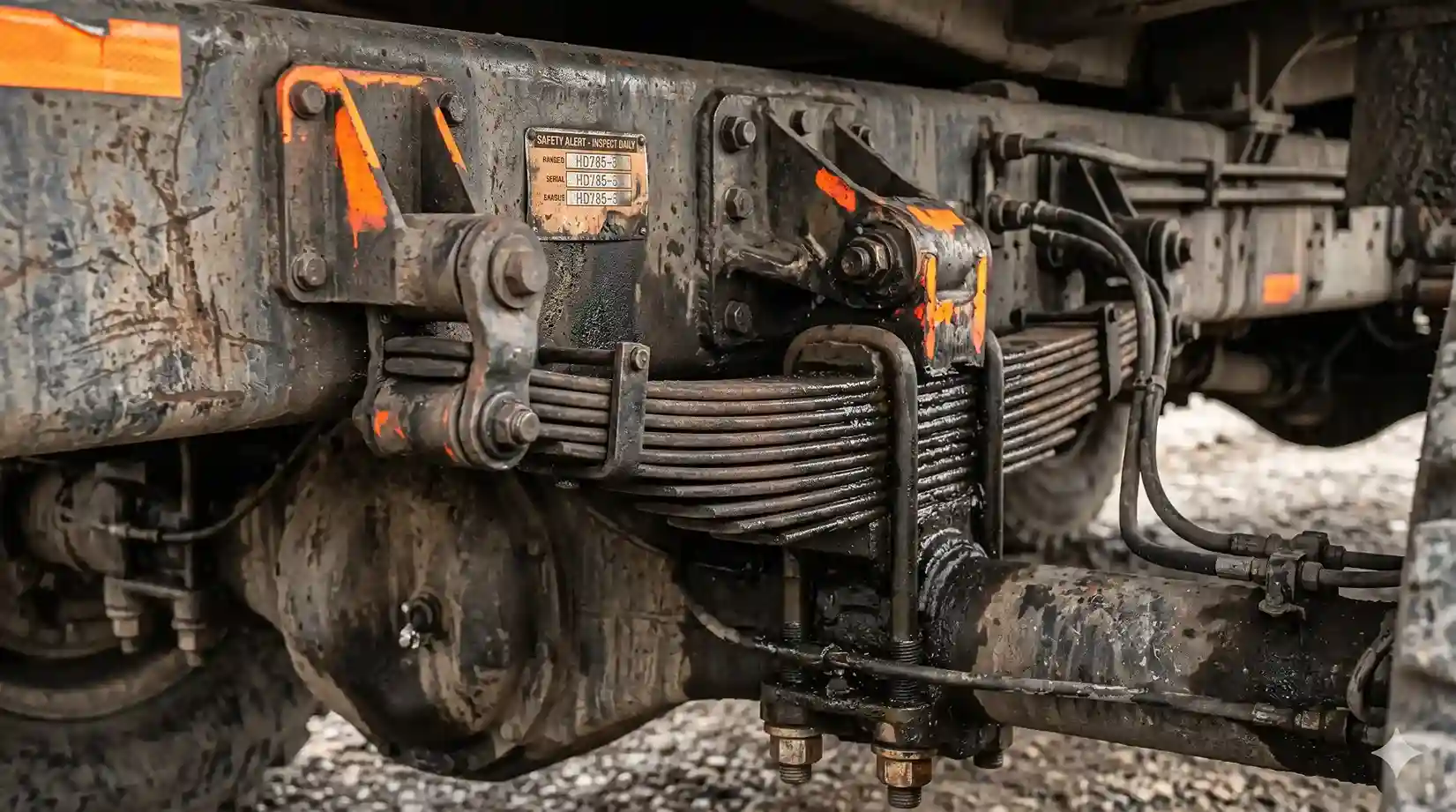 Detail konstruksi sasis ganda baja tensil tinggi dan suspensi diperkuat pada unit dump truck heavy duty resmi Pontianak