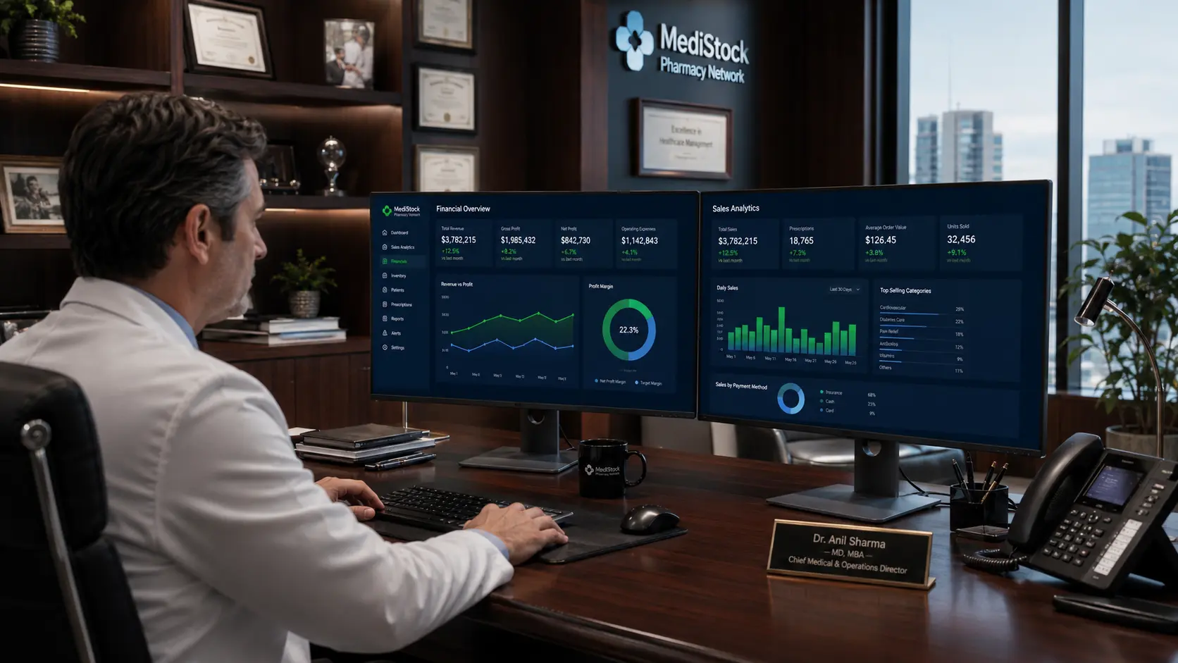 Dashboard analitik pelaporan keuangan dan omzet penjualan apotek klinik secara real-time