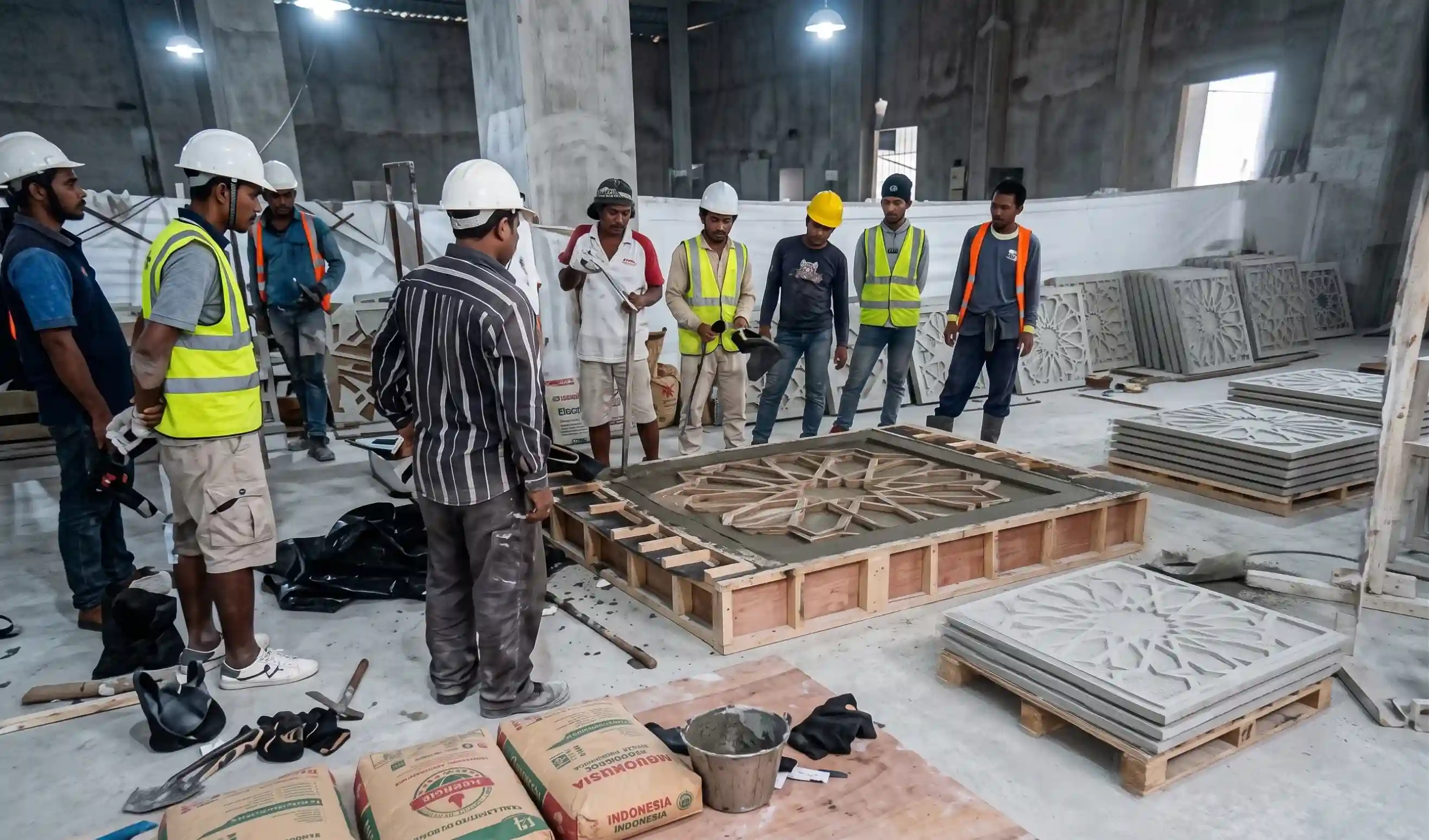 Proses fabrikasi panel oleh perusahaan kontraktor pekerjaan GRC
